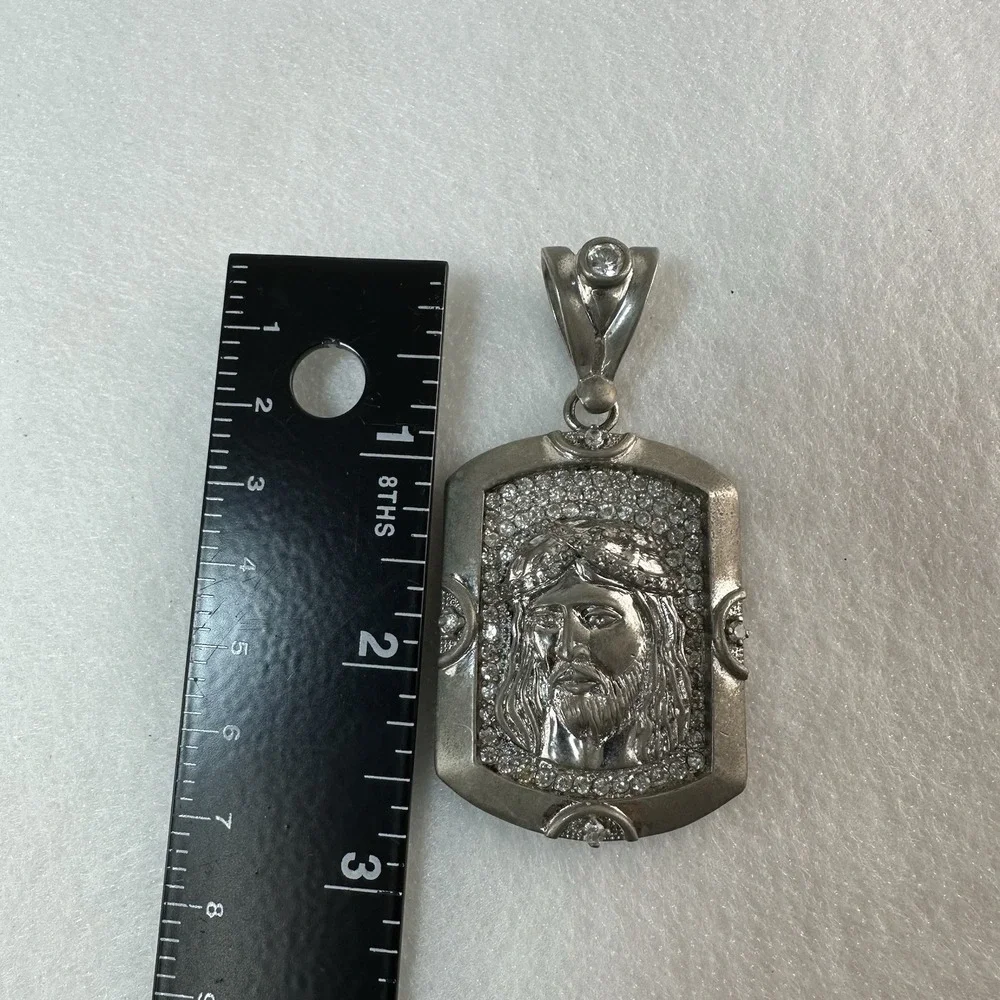 Large 33g SC 925 Sterling Silver Jesus Head Pendant CZ Iced Out Religious